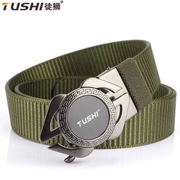 Belts TUSHI New Tactical Belt Military Nylon Outdoor Survival Belt Accessories Quick Release Mens Black Automatic Buckle Q240401