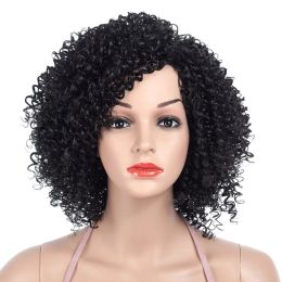 Wigs 1B Black Afro Curly Wigs for Women Side Part Synthetic Short Hair Wig Full Heat Resistant America Natural Hair