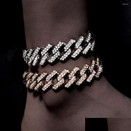 Anklets 20Mm Punk Iced Out Chunky Cuban Link Chain For Women Bling Rhinestones Thick Ankle Bracelet Hip Hop Foot Jewellery Drop Delivery Dhlc0