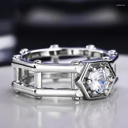 Cluster Rings Personality Hollow Octagon Men Women's Fashion Silver Plated Zircon Engagement Wedding Anniversary Jewelry