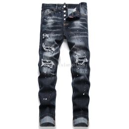 Designer Jeans Mens Denim Pants Fashion Holes Trouser US Size 28-36 Hip Hop Distressed Zipper trousers