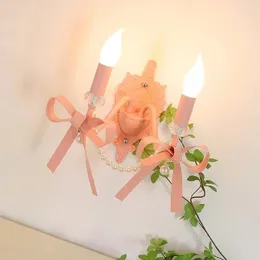 Wall Lamp Pink Girl Bedroom Lamps Cute Bow Pearl Modern Romantic Warm Children's Room Princess Bedside Lights LED