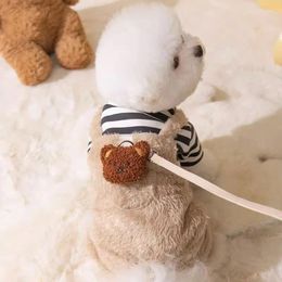 Dog Apparel Jumsuits Winter Fleece Cute Bear Clothes For Puppy Medium Dogs Warm Striped Outfit With Leash Ring Pet Items