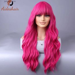 Synthetic Wigs Red Wigs with Bangs Long Wavy Wig for Women Ombre Red Wigs with Bangs Synthetic Heat Resistant Fibre Wigs for Daily 28 Inch Y240401