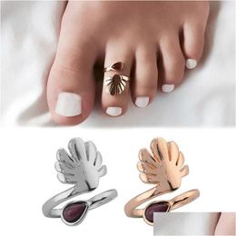 Band Rings Purple Drip Gemstone Adjustable Toe Ring Open Foot Finger Jewelry Accessories Gift Drop Delivery Ot18V