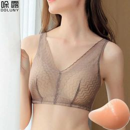 Breast Pad Fashion Women Sexy Lace Bra Silicone Breast Implant Sponge Breast Pad Comfort Bra Silicone Breast Forms Prosthesis Fake Boobs 240330