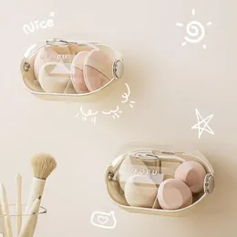 Storage Boxes Punch Free Beauty Egg Container Transparent Lid Opening Powder Puff Makeup Bracket Punch-free