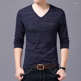 Men's T Shirts 2024 Fashion Brand Men V Neck Tops Street Style Trending High Quality Korean Long Sleeve T-Shirt Clothing