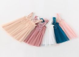 INS Baby Girls Tutu Dress Kids Summer Sling Gauze Skirt With Angel Wing Birthday Party Elegant Solid Colour Agaric Lace9490147