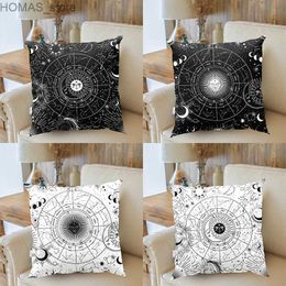Pillow Case Tarot card Sun Moon Star black and white case mysterious divination decoration sofa Chair Home cushion cover Y240407