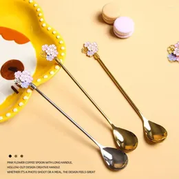 Coffee Scoops Kitchen Flower Dessert Spoon Stainless Steel Milk Mixing With Long Handle Gold-plated Mug