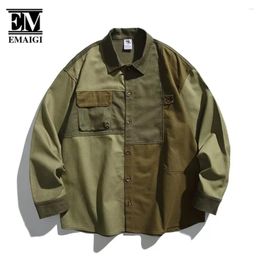 Men's Casual Shirts Irregular Splice Men Cityboy Japanese Streetwear Vintage Long Sleeve Loose Outdoor Cargo Man Blouses