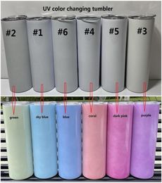 UV Colour Changing Tumblers 20oz Sublimation Tumbler Sun Light Sensing Stainless Steel Straight Tumbler with Lid and Straws fy41973176200