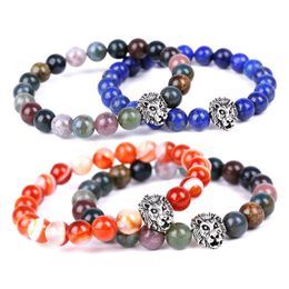 Beaded Natural Indian Agate Stripe Red Lion Head Bracelet Fashion Does Not Fade Lapis Lazi Jewelry Drop Delivery Otjfo