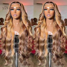 Highlight Wig Human Hair 13x4 Lace Frontal Coloured Wigs for Women 30 Inch Honey Blonde Body Wave Front Synthetic 1DFP