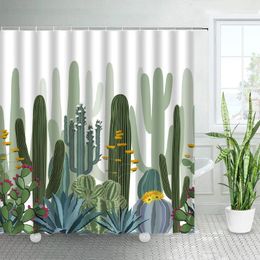 Shower Curtains Nordic Green Cactus Set Tropical Plants Hand Painted Art Chic Home Fabric Bath Curtain With Hooks Bathroom Decor