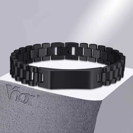 Chain Vnox 12mm Free Customise Engrave Bracelet for Men Black Stainless Steel Watch Band Wristband Personalised Gift for Dad Him Q240401