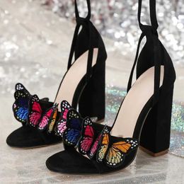 Dress Shoes 2024 New Arrivals Open Toe White Sandals For Women Handwork Embroidery Butterfly Lace Up High Heels Party Dress Shoe Pumps H240401X2WF