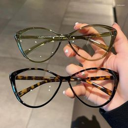 Sunglasses 2024 Fashion Vintage Gradient Green Eyeglasses For Nearsightedness Anti Blue Light Myopia Unique Leopard Cat Eye Glasses Frame