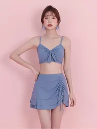 Women's Swimwear Split Swimsuit Three-piece Korean Style Long-sleeved High-waist Bikini Print Swimming Top Sexy 2024