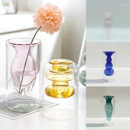 Vases Creative Double Layered Bottle Colored Glass Flower Vase Nordic Arrangement Hydroponic Container Home Decor