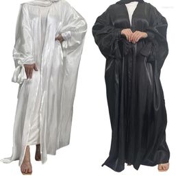 Ethnic Clothing Open Abaya Soft Shiny Long Sleeve Elegant Kabaya Islamic Dubai Moroccan Caftan Uae Kimono Muslim Women