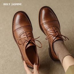 Pumps Women's Midheel Oxford Shoes Genuine Leather Vintage Shoes Round Toe Handmade Black Brown Oxford Shoes for Women 2023 Spring