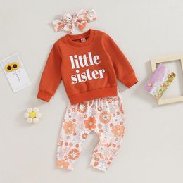 Clothing Sets Born Baby Girl Infant Spring Fall Round Neck Outfit Clothes Big Litter Sister Letter Printed Long Sleeve Elastic Pullover