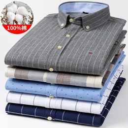 Casual Shirts For Men Cotton Oxford Plaid Striped Long Sleeve 4 Season Soft Breathable Classic Elegant Business Smart Shirts 240318