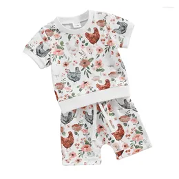 Clothing Sets KMBANGI Toddler Infant Girl Boy Farm Outfit Chicken Flower Print Short Sleeve Tee Jogger Shorts Baby 2pcs Set Summer Clothes