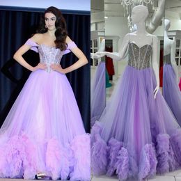 Beaded Corset Prom Dress Sweetheart Lilac Lady Pageant Prom Spring Winter Evening Hoco Gala Cocktail Red Carpet Gown Special Occasion Sweet 15/16 Ruffle Hem High Slit