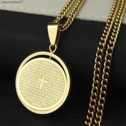 Pendant Necklaces Christian Bible Lord Prayer Cross Pendant Necklace Stainless Steel Spanish Necklace Religious Jewelry Cordao masculino N2070L2404