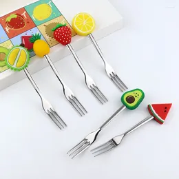 Forks 1Pcs Stainless Steel Cute Fruit Shaped Coffee Spoons Dessert Spoon Fork Candy Tea Drink Tableware Kitchen Supplies