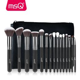 MSQ Professional 15pcs Makeup Brushes Set Powder Foundation Eyeshadow Make Up Brush Kit Cosmetics Synthetic Hair PU Leather Case 240314