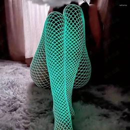 Women Socks Night Fluorescent Women's Long Fishnet Body Stockings Curve Lingerie Y2k Mesh Fabric High Waist Sex Tights Sexy Bodysuits