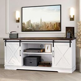 IDEALHOUSE Farmhouse TV Stand for 65 Inch TV Entertainment Center with Barn Doors, Storage Shelves