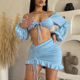 Work Dresses Sheath Sexy Women's Clothing 2024 Summer Flounced Skirt Drawstring Fashion Midriff Outfit Suit