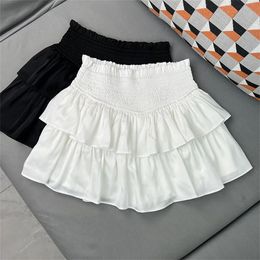 Spring Cake Pleated Skirts for Women White Puffy Short Skirt Summer Korean Ruffled Elastic Waist Anti Aline Mini 240401