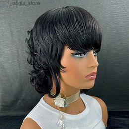 Synthetic Wigs Pixie Cut Wigs for 8inch Short Pixie Cut Layered Wigs Culry Weave Wigs 80s 90s Mullet Wig Natural Black Colour Glueless Wig Y240401