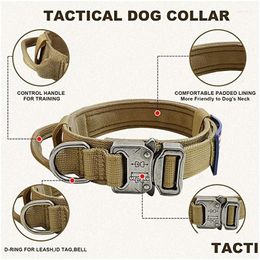 Dog Collars & Leashes Military Tactical Collar With Control Handle Adjustable Nylon For Medium Large Dogs German Shepard Walking Train Dhdbu