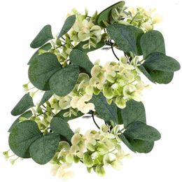 Decorative Flowers 2 Pcs Candlestick Garland Eucalyptus Wreaths Rings Leaves Simulation Artificial Silk Flower Small
