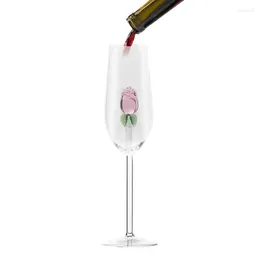 Wine Glasses 3D Pink Rose Cup 220ml Romantic Cocktail Red Glass Juice Champagne For Bar Wedding Gift Decor