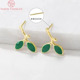 Stud Earrings (2202)6PCS 12x17MM Hole 1MM 24K Gold Colour Brass Dripping Oil Leaf Leaves High Quality Jewellery Findings Accessorie