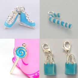 charms DOYUBO Lovely Design Zinc Blue Enamel DIY Charm Matching Links Bracelets Skating Shoes/Umbrella/Lollipop/Gift Bag Charms C026