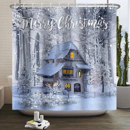 Shower Curtains Winter Curtain Christmas Outdoor Natural Forest Scenery Snowflake Farm Holiday Bathroom Decorative