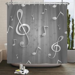 Shower Curtains 200x180cm Bathroom Waterproof Curtain Simple Art Music Notes Pattern Printed Polyester Home Decoration With Hooks