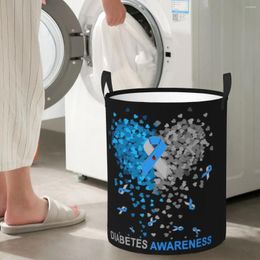 Laundry Bags Diabetes Type 1 Awareness Circular Hamper Storage Basket Waterproof Bathrooms Books