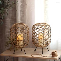 Candle Holders Retro Rope Wind Lamp Home Desktop Iron Candlestick Ornaments Courtyard Balcony Outdoor Decorative Lanterns