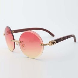 New style small full diamonds sunglasses 3524012 round trimming lens with natural tiger wooden temples, Size: 56-18-135 mm