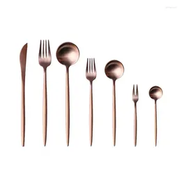 Flatware Sets Rose Gold Tableware Fork Knife Spoon Matte Western Metal Dinnerware Cutlery Wedding Lin5145